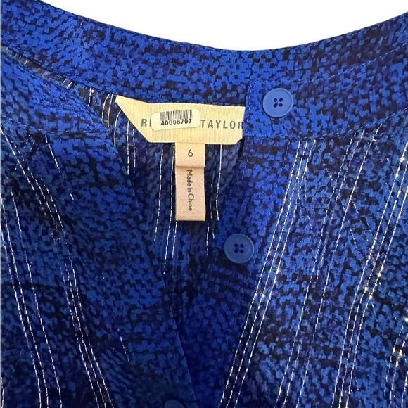 Rebecca Taylor Sheer Navy Blue & Silver Metallic Long Sleeve Top Size 6 - Picture 12 of 12